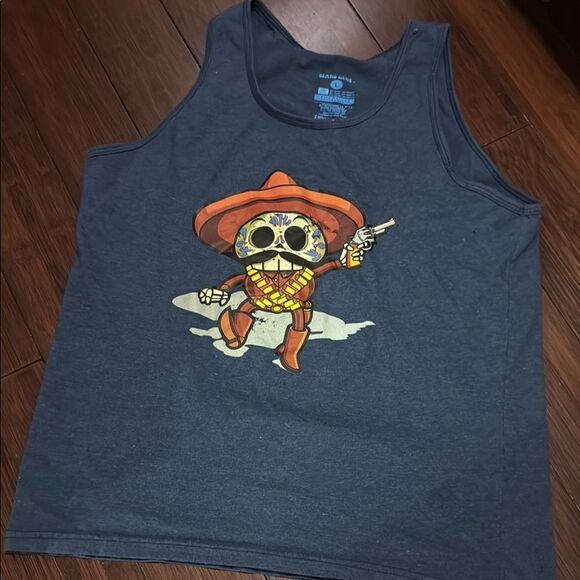 Graphic Tank Top with Skeleton Design - Cabo Mexico Tank - Mens Large Blue Top - Picture 1 of 4